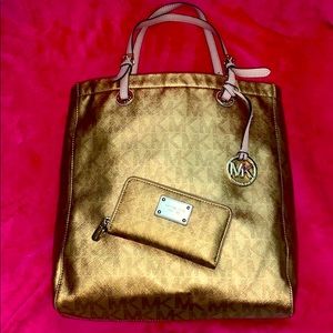 Gold Michael Kors Purse and Wallet Set
